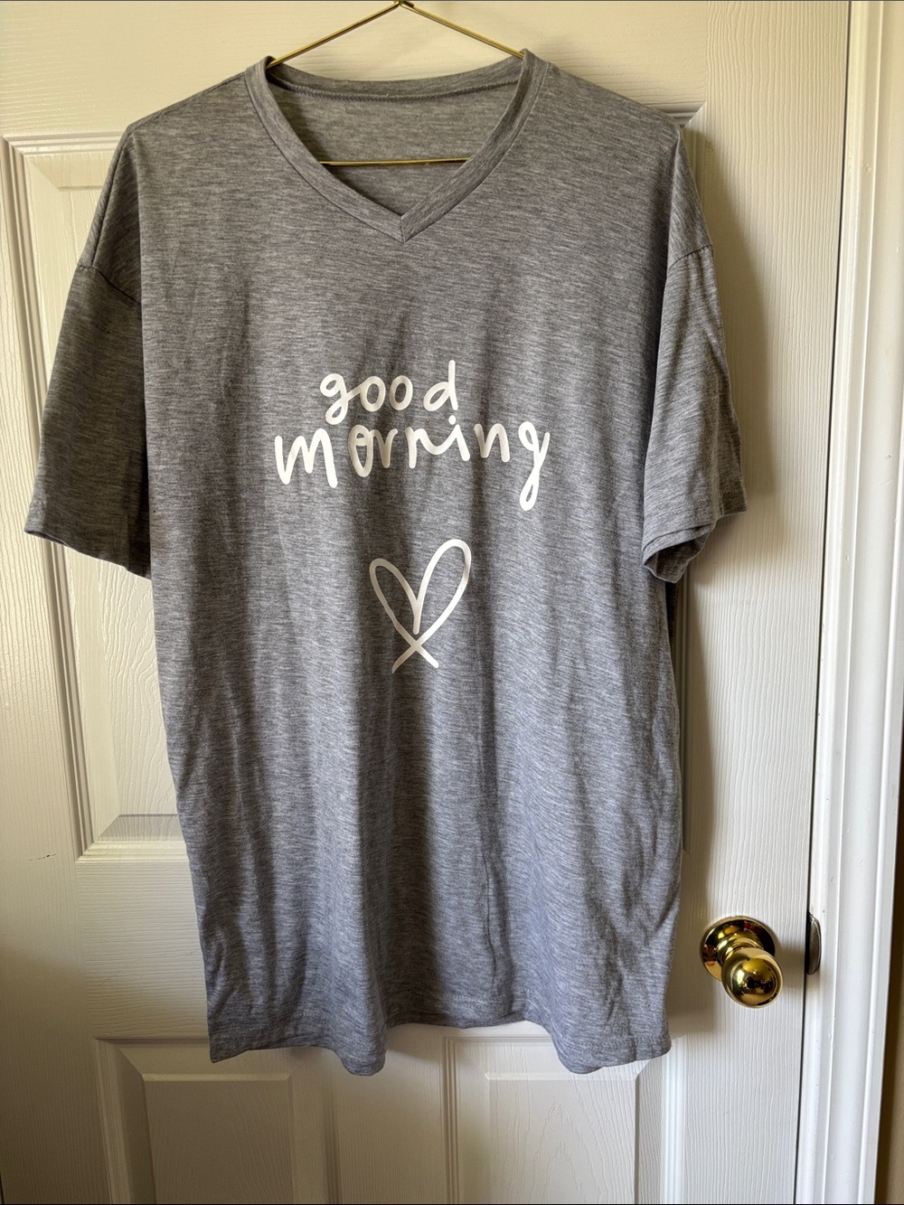 Shein Grey Sleep Shirt Women’s Medium V-Neck Short Sleeve Nightgown “Good Mornin